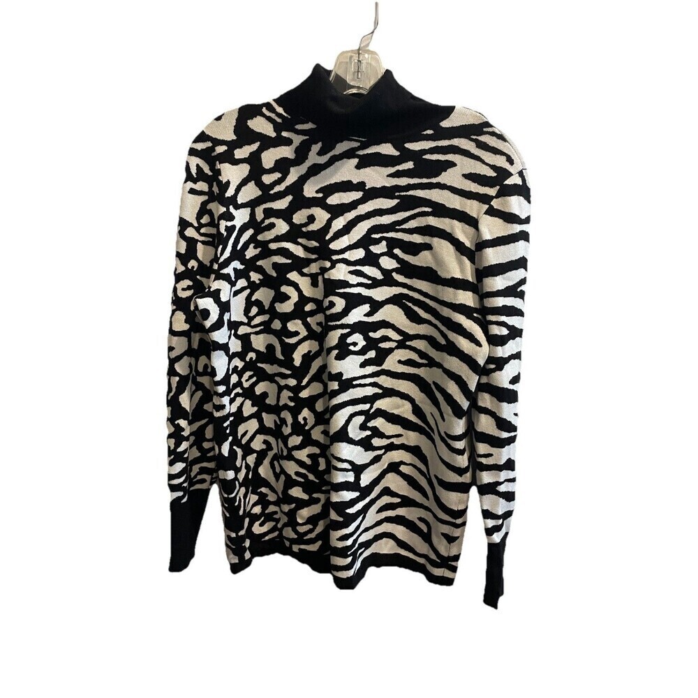Chico's mixed animal print turtleneck sweater w/ faux snap cuff details M Womens